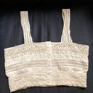 Embroidered/lacy cream tank top